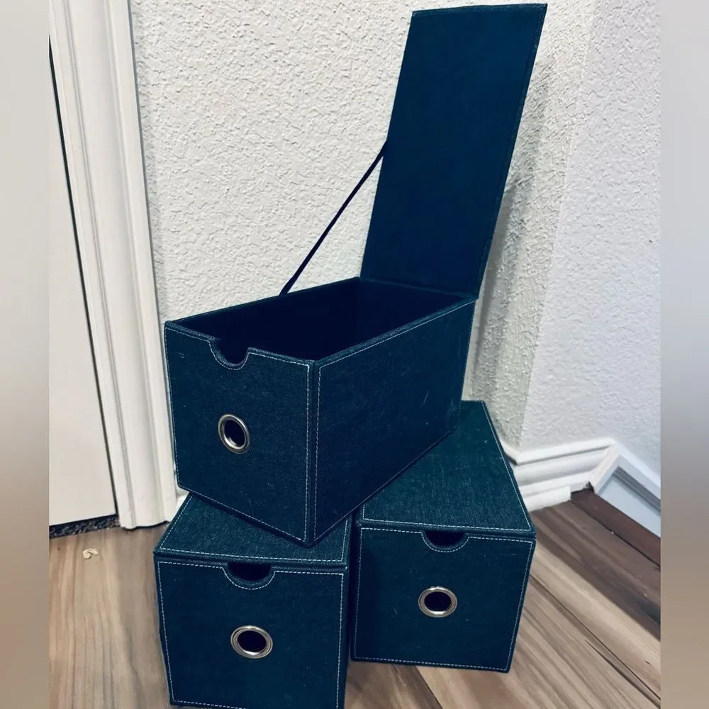 Small Modular Blue Fabric Storage Cube Boxes